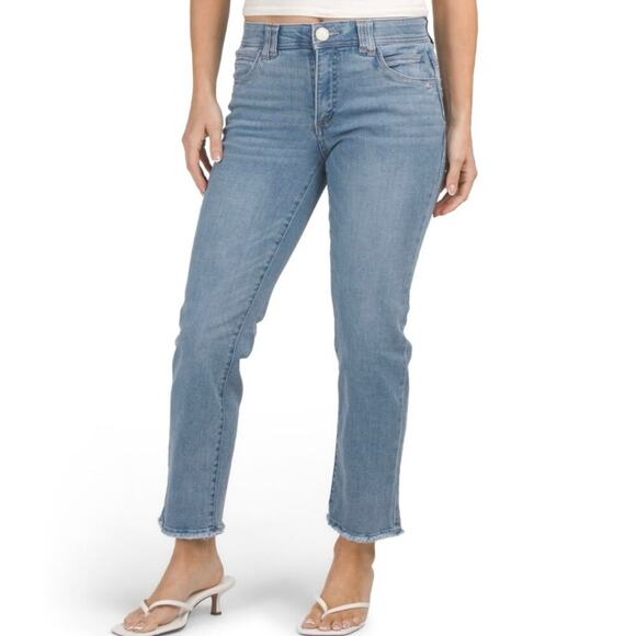 Democracy High Rise Slim Straight Fray Hem Ankle Jeans NWOT Medium Wash Size 14 - Picture 1 of 16